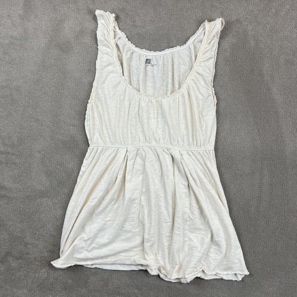 Gap Small Ivory Cotton Babydoll Tank Top Ruffle Empire Waist Boho Y2K Slub Knit — photo 2
